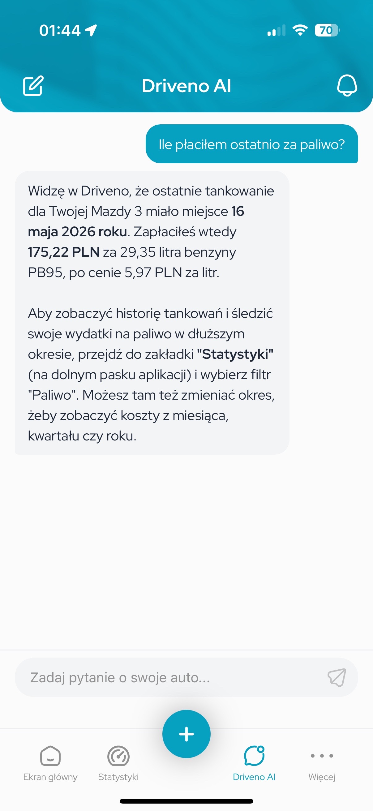 Driveno AI pytanie o paliwo