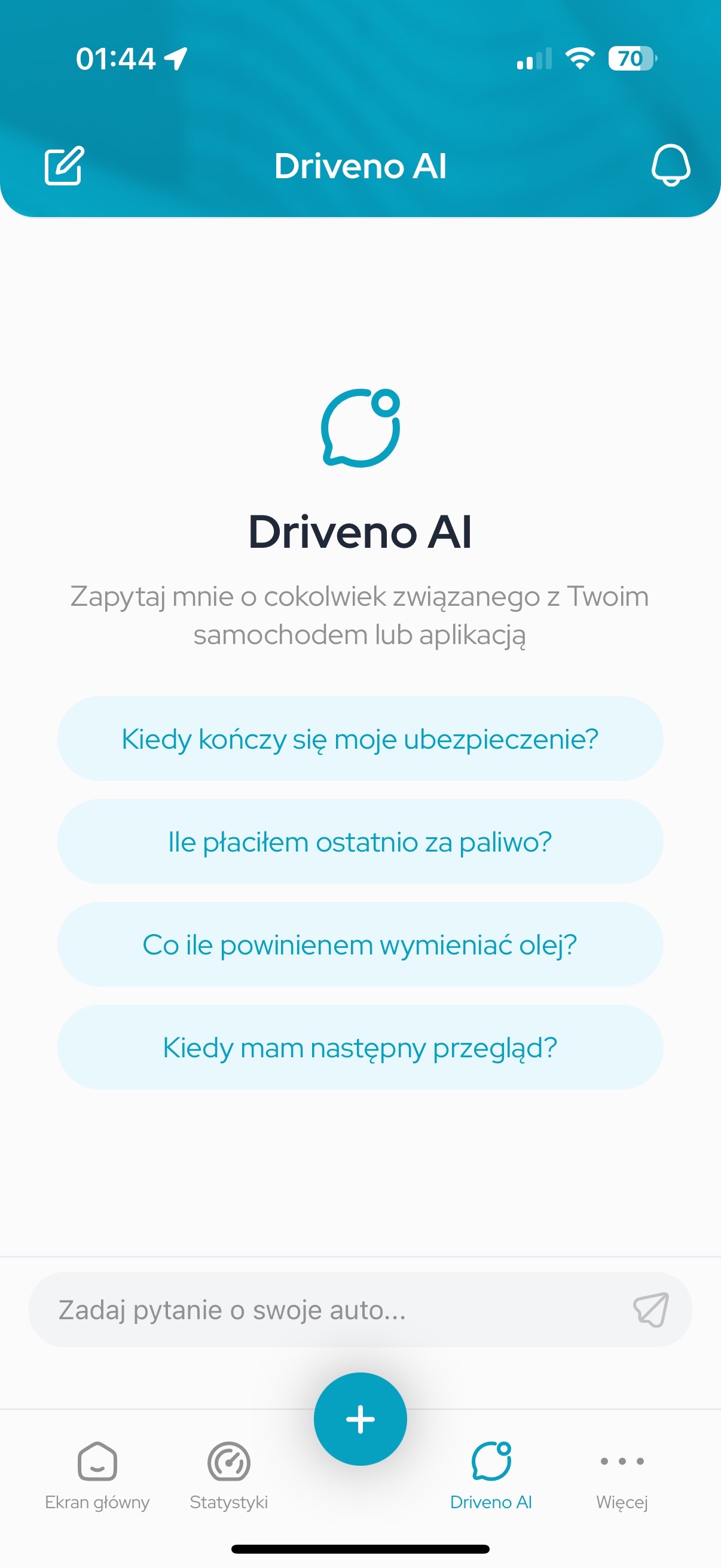 Ekran główny Driveno AI