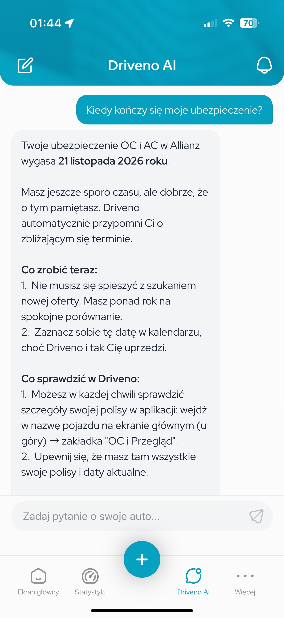 Driveno AI pytanie o ubezpieczenie